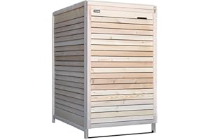 Lukadria Mülltonnenbox 120L Mülltonnenverkleidung Mülltonnecontainer Holz Natur vormontiert mit Rückwand Mod.Adria24 (1 Tonne)