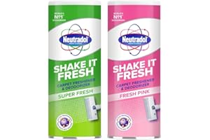Neutradol Shake It Fresh Carpet Deodoriser, Odour Neutraliser for Carpets & Rugs, Pink & Super Scent, Multipack of 2 x 350g