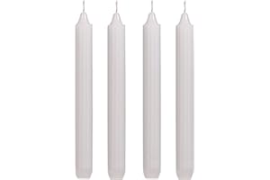 COMFORDER Stabkerzen Set, 4x Tafelkerzen einfarbig + gerippt, 20cm, 7 Stunden Brenndauer (Weiß)