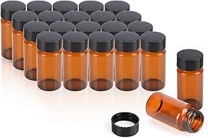 ALWSCI 20 Pezzi 20mL Ambra Vetro Fiale Campione Bottiglie di Campionamento 24 mm Nero Chiuso Tappo PP, PE Fodera Contenitori Fiale Campione 27,5x57mm