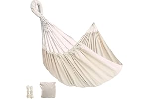 COADILNIO Outdoor Canvas Hammock Double Cotton Hammock 260x150cm Load 250kg with Carrying Bag for Patio Porch Garden Backyard Lounging Outdoor and Indoor