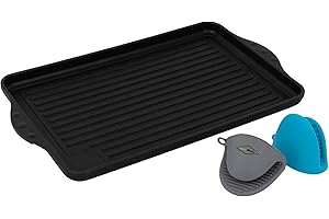 MaxxGoods Plaque de cuisson en fonte d'aluminium entièrement nervurée 43 x 28 x 2,5 cm pour induction et toutes les plaques de cuisson courantes Surface céramique Revêtement antiadhésif