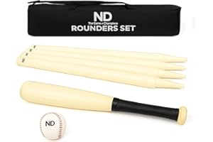 ND Sports Deluxe 16" Wooden Rounders Set with Bat, Ball, 4 Posts & Carry Bag | Complete Garden & Field Game Equipment for Outdoor Team Sports, Training, Schools, Clubs & Recreation