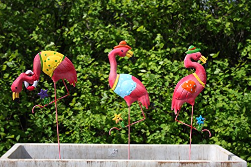 3er Set Flamingo Gartenstecker, Deko Garten aus Metall - 5