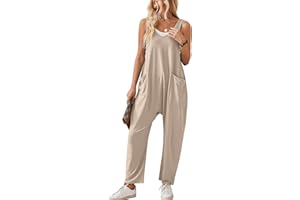 Maeau - Salopette Femme en Tricot Décontractée avec 2 Grandes Poches Combinaison Pantalon Ample Jumpsuit Sans Manches Salopette S-XXL