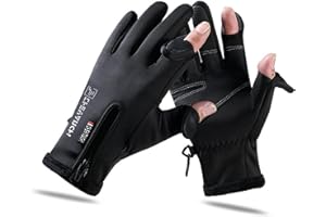 VADO VLTRA Winter Fishing 2 Finger Flip Gloves, Men and Women Warm Waterproof Windproof Padded Winter Biking Gloves, Non-slip Touch Screen Gloves with Zipper for Running Hiking