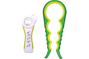 Niviy 2 Stück Deckelöffner, 5 in 1 Multi-Funktions Dosenöffner, Flaschenöffner Küchenhelfer mit Rutschfestem Griff für Senioren, Arthritis, Frauen (Grün Gelb)
