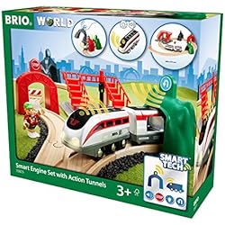 Brio Smart Engine Set with Action Tunnels Wooden Train (17 Piece), Multi