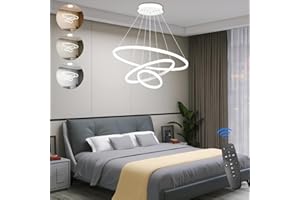 KSIBNW 3 Ringen Moderne LED Hängelampe Esstisch,45W LED Hängeleuchte & Pendelleuchten Höhenverstellbar für Esszimmer Wohnzimmer,Dimmbar Hängeleuchte Aluminium Mit Fernbedienung,3000K-6500K,Weiss
