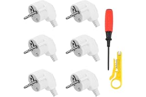 CHEVVY 16A Schuko Stecker 6 Stück Stecker 250V Schutzkontakt Stecker mit Zugentlastung Langlebig Kann für 8-10mm Kabel Spritzwassergeschützt und Langlebig IP20 Weiß