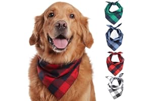 Oyccen 4pcs Classique Bandana en Coton à Carreaux Foulard Chiens Chats Écharpe en Triangle Accessoires de Toilettage pour Animaux de Compagnie