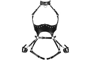 PETMHS Punk Leder Harness BH Gothic Rave Body Chain ganzer Körpergurt Taillenketten Nightclub Prom Body Chains Mode Belly Belts Body für Frauen Schwarz