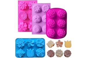 Anyasen stampi per saponette 4 pezzi stampo in silicone per sapone stampi per dolci con formine a forma di fiore, Stampo in silicone per fai da te artigianale fatto sapone muffin (colore casuale)
