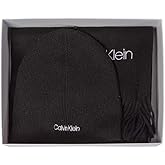 Calvin Klein K50K507552 Men's Basic Wool Beanie + Scarf Gift Packs, Black (Ck Black), OS (Pack of 2), Black (Ck Black)