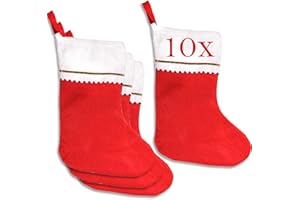 Jonami 10 Medias de Navidad Decoracion, Bolsa de Regalo para Navidad Papá Noel Decoración Navideña de Santa Claus Tradicionales Rojos y Blanco. Accesorios de Navidad para Regalos de Festividad