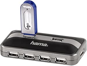 Hama 7-Port USB 2.0 (Hub mit Netzteil, kompatibel auch mit Windows 10) schwarz/anthrazit