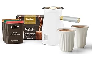 Hotel Chocolat Velvetiser - In-Home Hot Chocolate Machine - Barista-Grade Hot Chocolate Maker - Complete Starter Kit - White Edition - 2 Ceramic Podcups & 10 Single-Serve Sachets