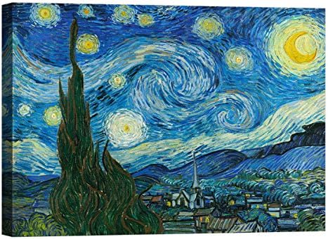 LuxHomeDecor Framework Print on Canvas with Wooden Frame Vincent van Gogh The Starry Night 80x60 CM
