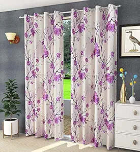 Gs Traders Amora Printed Floral Long Crush Luxury Curtains For Home, Bed Room, Living Room, Set Of 2, Long Window/ Door (Purple, 4 X 7 Feet)