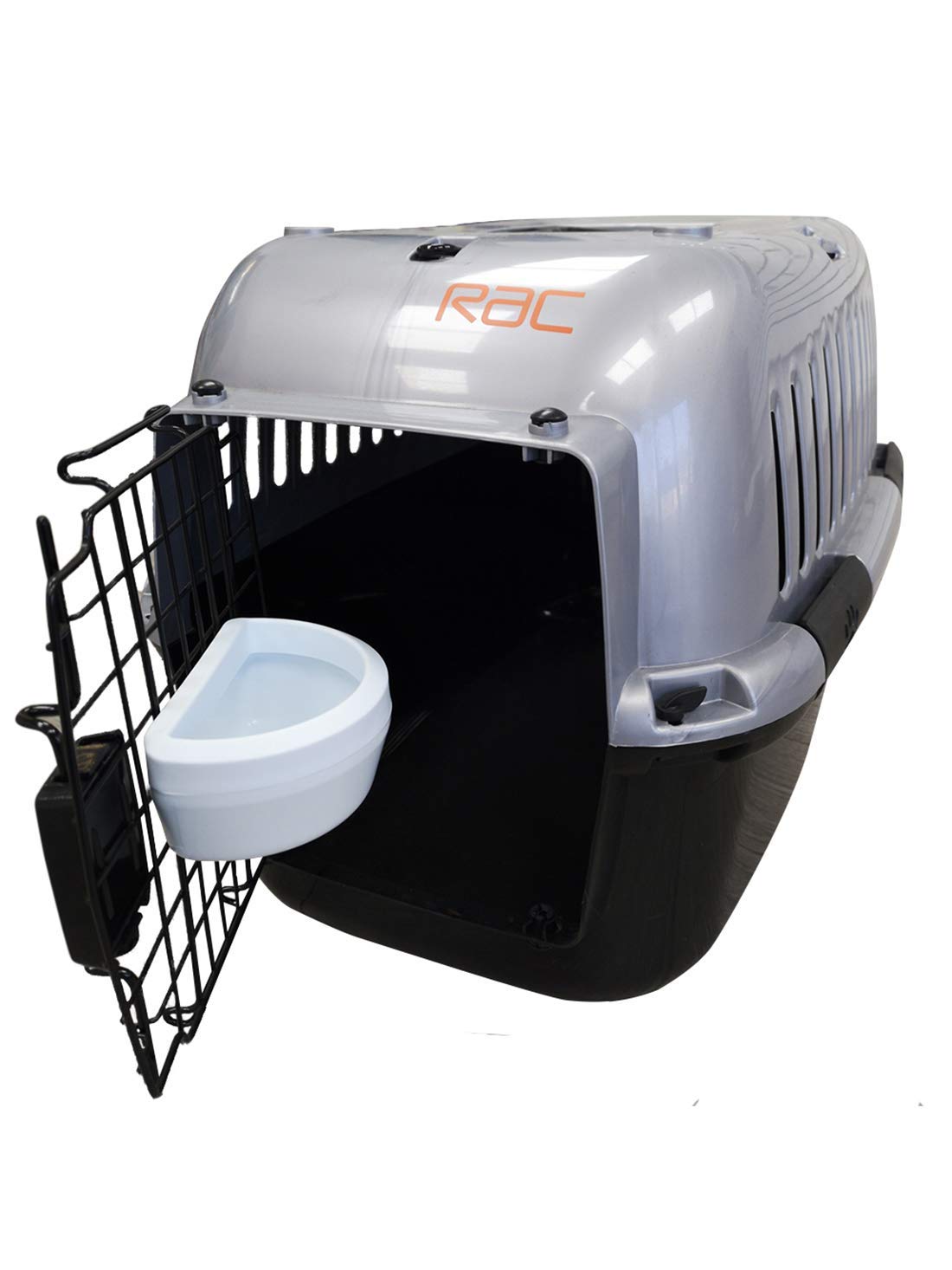 RAC Pet Carrier Plastic Portable Transport Medium Cage Black/Silver M
