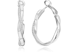 HEEYA 925 Sterling Silver/Rose Gold/Gold Hoops Earrings for Women Girl, Hypoallergenic Lightweight Twisted Hoop Earrings With Cubic Zirconia Birthday Christmas Jewellery Gift 20/30/40MM