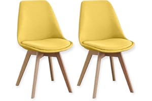 SHIITO | Modelo Otto - Pack de 2 Sillas de Comedor de Estilo Nórdico | Tapizadas con Tela | 41.5 x 43 x 83 - Color Mostaza | Diseño Sencillo y Elegante | con Patas de Haya