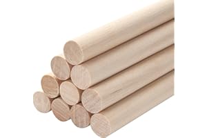 RSXING Natürliche Dübelstangen Rund Holzstäbchen Stäbe 1,25 cm x 30 cm unbehandelte Hartholzstäbchen, Torten Dübel, zum Stapeln von gestapelten Lollipop Stäben, Kunst und DIY, Kunsthandwerk (10PCS)