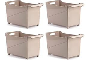 ACAN Tradineur - Pack de 4 Carritos de plástico con Ruedas y asa - N.º 2 - Cesta Organizadora para Productos de Limpieza, Baño, Cocina - Color Marrón Topo