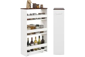 COSTWAY Wózek wnękowy 20 cm szerokości, 4 poziomy, wózek kuchenny, wąski, regał wnękowy na kółkach, wózek do serwowania z uchwytem i poręczami, drewniany regał łazienkowy, do kuchni, łazienki, 47,5 x