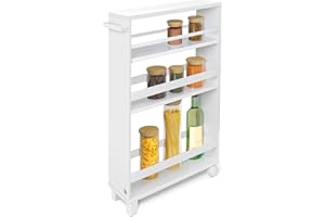 ‎BOMOE bomoe Nischenregal 15cm breit – Küchenwagen Küchenregal Schmal – Rollwagen Schmal 3 Fächer & Arbeitsplatte – Nischenschrank Küche Bad Büro – Bathroom Cart Nischenwagen Weiß 79x50 cm – Hylla