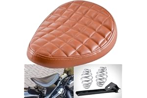 NATGIC Motorcycle Solo Seat Cushion Baseplate Spring Seat Pad Saddle Bracket Motorcycle Roll Leather Solo Seat for H-arley Cruiser Bobber Chopper H-onda Y-amaha S-uzuki K-awasaki (Square - Brown)