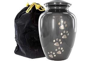 Trupoint Memorials Petite urne pour Cendres d’Animaux Grise Urne Artisanale pour Chiens et Chats Étain de Haute qualité Durable pour Animaux Jusqu’à 7 kg Pochette en Velours Incluse