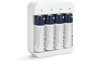 WOWPOWER Rechargeable Lithium Batteries AA with Charger, 3600mWh High Capacity 1.5V AA Batteries for Blink Camera（4 Pack)