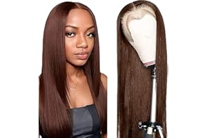 Shoaiye Parrucche Capelli Veri 13x4 Straight Human Hair Wig Lace Front Parrucca Donna Umani Glueless Wear and Go Pre Plucked Free Part Unprocessed Chocolate Brown Color 14 Inch