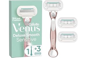 Gillette Venus Deluxe Smooth Sensitive Rosegold Rasierer Damen, Damenrasierer + 3 Rasierklingen mit 5-fach Klingen, mit diama