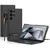 CONSTRAIN Samsung Galaxy S24 Ultra ile Uyumlu Suni Deri Dokulu Folyo Kapaklı Kart Yuvalı Destek &Ccedil;ubuklu 360&deg; Koruma Telefon K