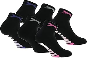 Slazenger 6 paires de chaussettes femme Quarter, hauteur au dessus de la cheville, semelle intérieure éponge, excellente qualité de coton peigné