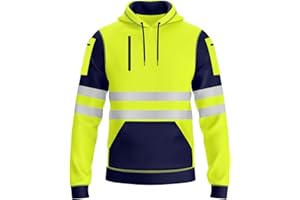 NOROZE Mens Hi Vis Hoodie with Reflective Tape, Pullover High Vis Hoodie for Safety Workwear– 4 Utility Zipped Pockets, Work Hoodies for Men, High Visibility Hooded