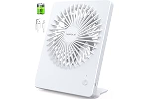 TriPole USB Desk Fan, Portable 2000mAh Battery Rehcargeable Table fan, Last 4-16H 3 Speeds Silent Mini Fans, 180° Adjustable Handheld Fan for Office, Bedroom, Home, Travel, Camping-(White)