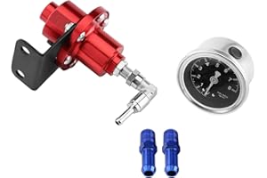 AKOZON regolatore pressione benzina + regolatore pressione benzina + Kit regolatore di pressione del carburante FPR regolabile universale in alluminio con manometro per auto (rosso)
