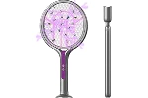 QUMOX Raquette électrique à tête rotative, tapette à Insectes Rechargeable, tapette à Insectes d'intérieur, tapette à moustiques, Tue-Mouches pour l'intérieur, avec Une Extension télescopique, Noire