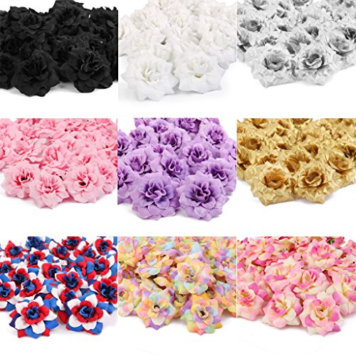 50 Stk. Seide Rosen Künstliche Braut Clips Hochzeit Dekoration Blumenköpfe (Rosa) - 6