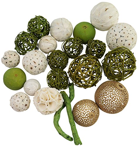 khevga Deko Set Rattankugeln grün und weiß