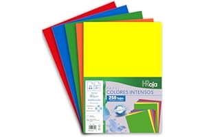 HRoja - Folios Colores Intensos A4 80 gr, 250 hojas, Papel Multifunción apto Impresoras Inkjet y Láser - 210 x 297 mm - Ideal para Oficina, Hogar, Manualidades y Origami (Surtido Tonos Intensos)