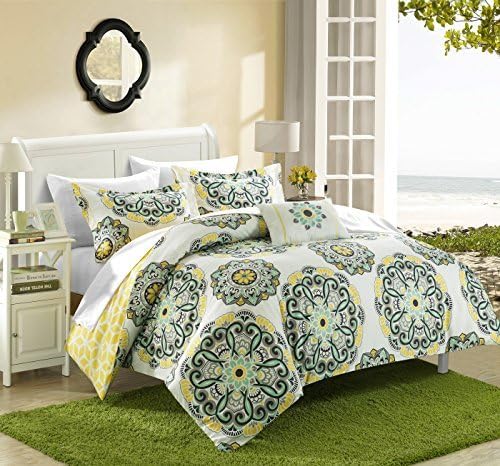 Chic Home 6 Piece Barcelona Printed Medallion Reversible Geometric Backing Bed in a Bag Comforter Set with Sheet, Twin, Yellow by Chic Home