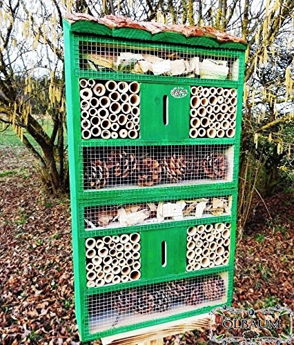 Großes insektenhotel MIT STÄNDER, mit Holzrinde-Naturdach, FDV-HOST-MS aus Holz Insektenhaus XXL nistkästen grün hellgrün als Ergänzung zum Meisen nistkästen Meisenkasten oder zum Vogelhaus Vogelfutterhaus Futterstation für Vögel Insektenhäuschen – insektenhotels, insektenhotel für ökologische biologische natürliche Blattlausbekämpfung, Marienkäferhaus-Marienkäfer-Marienkäferkasten-Schmetterlingshaus-Schmetterlinge,Gartendeko - 2