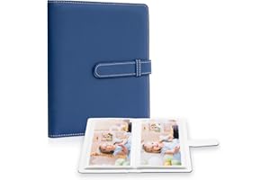 AMIMY Photo Album 4x6 Photos - 68 Pockets Small Mini Capacity Premium Vegan Leather Cover Photo Case, Portable Wallet Photo Book for Boys Girls Birthday Wedding (Dark Blue)