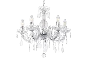 LITECRAFT Marie Therese Chandelier Ceiling Light Crystal Effect 5 Arm - (Polished Chrome)