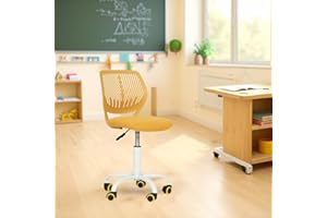 FurnitureR Chaise de Classe Compacte, Siège Ergonomique pour Ecole, Dossier en Maille Respirante, Hauteur Réglable, Chaise de Salle de Dessin pour Enfants, Facile à Déplacer 360°, Jaune