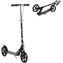 HOMCOM Scooter Pliable – Hauteur Réglable, Roues 200 Mm, Alu, Charge 100 Kg, Pour Adultes Et Enfants (+14 Ans)